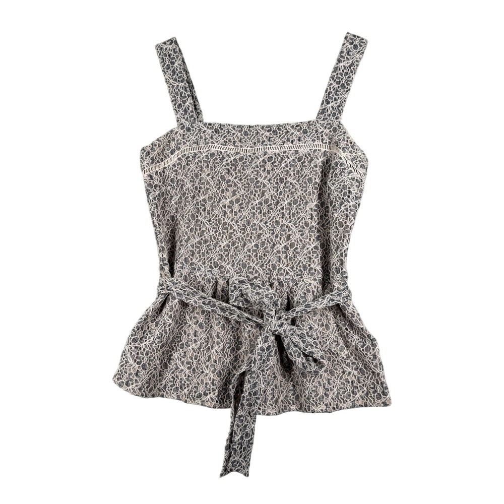 Banana Republic Shirt Gray Beige Lace Tank Top Sleeveless Tie Waist Casual Small